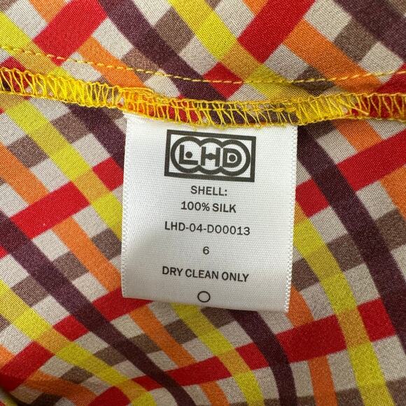 LHD Silk Slip Mini Dress in Retro Orange Brown Plaid Print Size US 6 - Picture 7 of 7